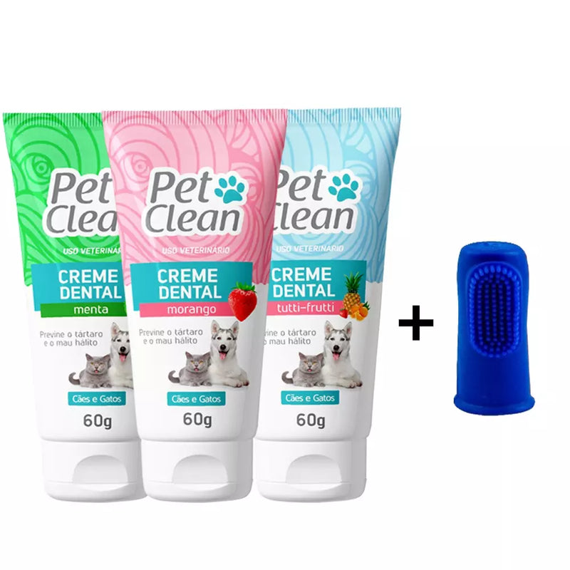 Creme Dental Pet Clean + Escova Dedeira para Cães e Gato (GRÁTIS) - aumigodepatas