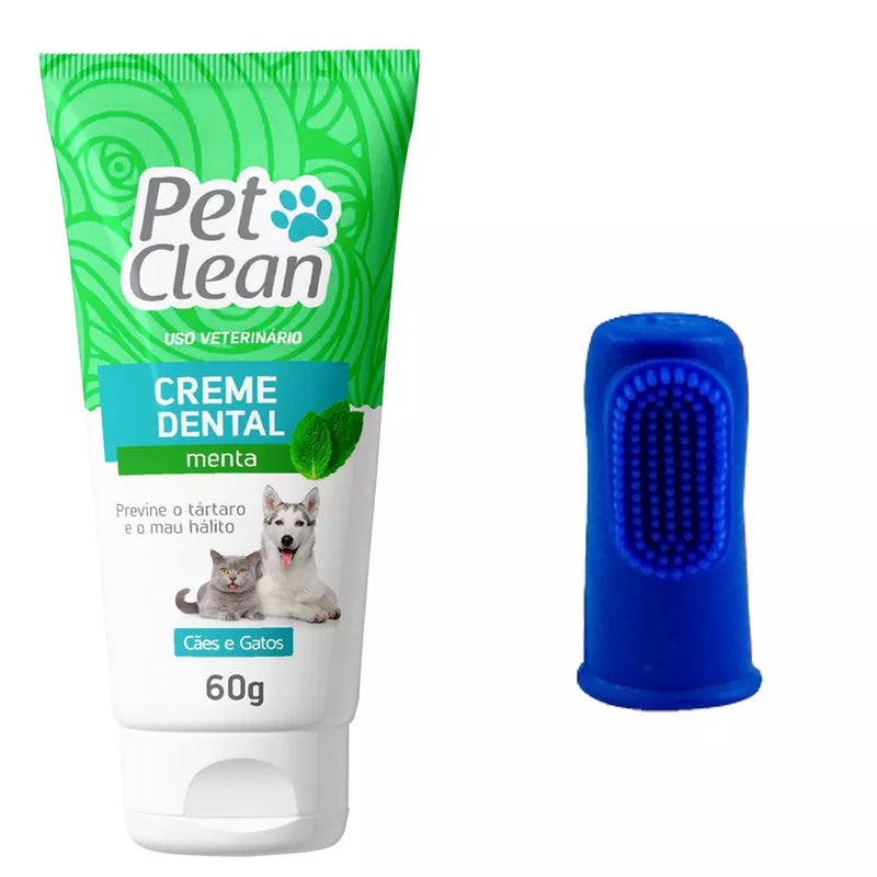 Creme Dental Pet Clean + Escova Dedeira para Cães e Gato (GRÁTIS) - aumigodepatas